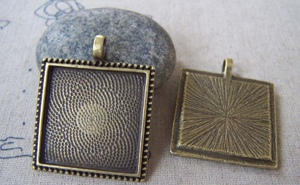 Accessories - 6 Pcs Of Antique Bronze Square Cabochon Base Pendants Match 25mm Cameo A4494