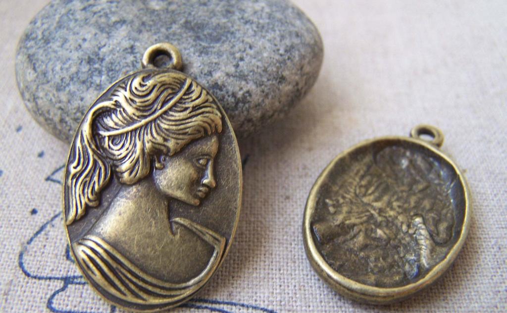 Accessories - 6 Pcs Of Antique Bronze Victorian Lady Oval Pendant Charms 20x28mm A690