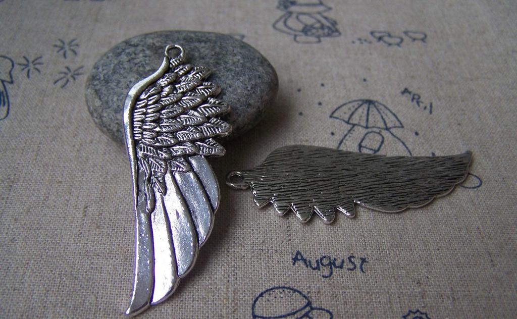 Accessories - 6 Pcs Of Antique Silver Feather Wing Charms Pendants 22x54mm A3235