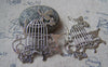 Accessories - 6 Pcs Of Antique Silver Huge Flat Bird Cage Pendants Charms 51x55mm A5745