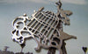 Accessories - 6 Pcs Of Antique Silver Huge Flat Bird Cage Pendants Charms 51x55mm A5745