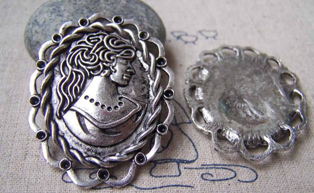 Accessories - 6 Pcs Of Antique Silver Lovely Lace Lady Pendant 39x49mm A1362