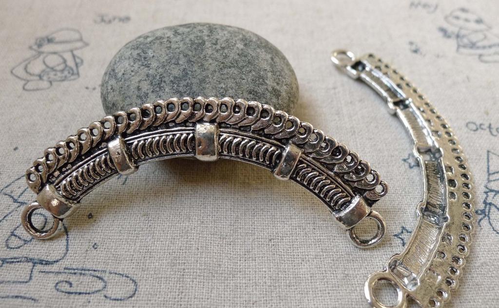 Accessories - 6 Pcs Of Antique Silver Multiple Loops Curved Bar Connectors 14x69mm A6108