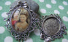 Accessories - 6 Pcs Of Antique Silver Oval Bow Tie Cameo Base Pendants Tray Match 24x33mm Cabochon A2961