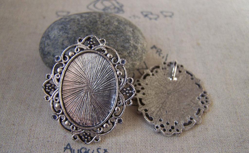 Accessories - 6 Pcs Of Antique Silver Oval Cameo Base Settings Pendant Match 18x25mm Cabochon A5428