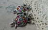 Accessories - 6 Pcs Of Antique Silver Rhinestone Owl Pendants 45mm A5588