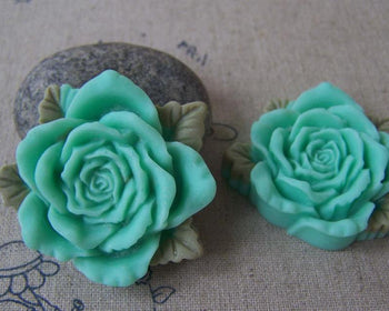 Accessories - 6 Pcs Of Resin Green Rose Flower Cameo 40mm A4648
