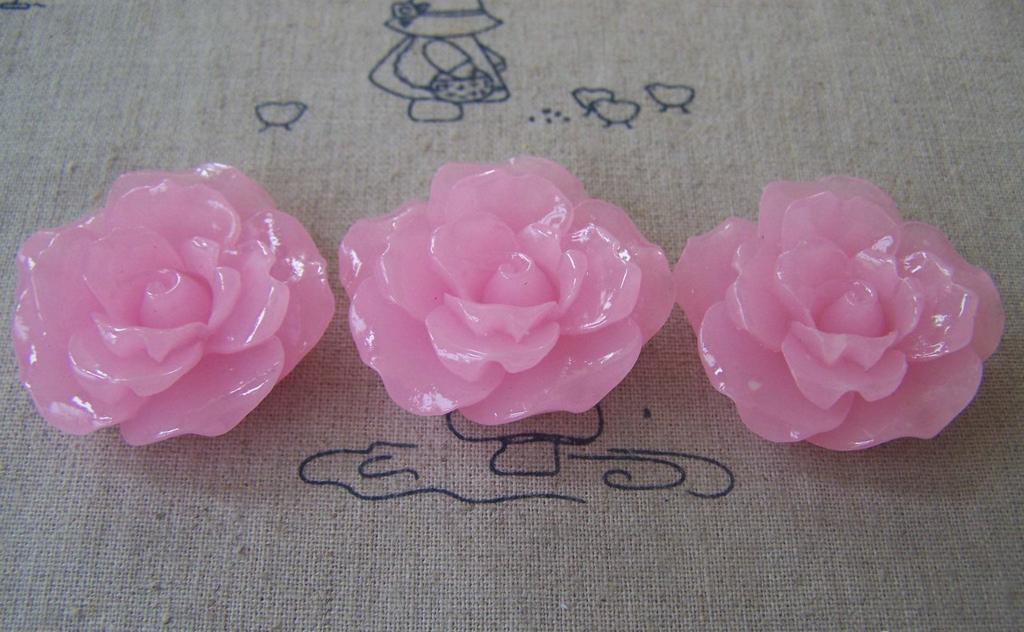 Accessories - 6 Pcs Of Resin Jelly Pink Flower Cameo Cabochon 37mm A609