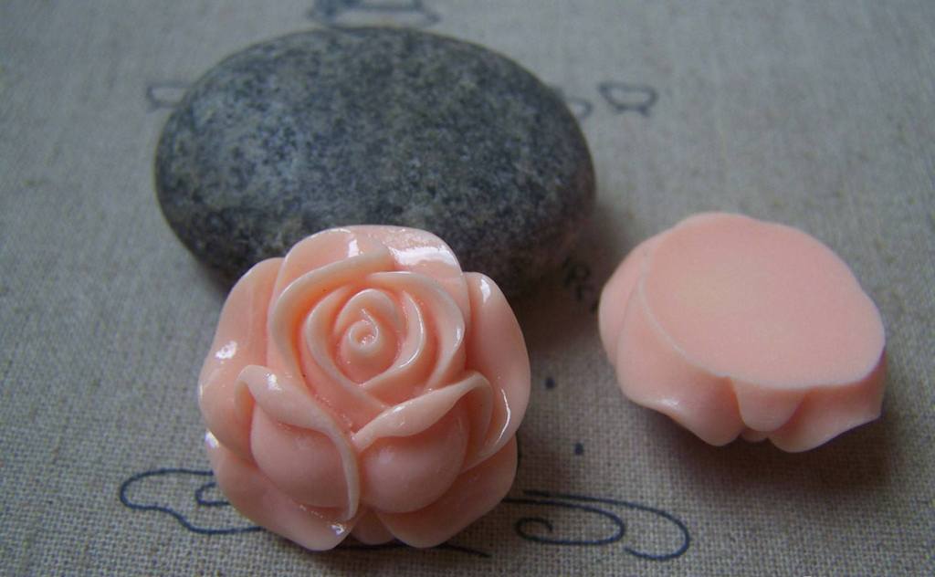Accessories - 6 Pcs Of Resin Pink Rose Flower Cameo Cabochon 26mm A4861