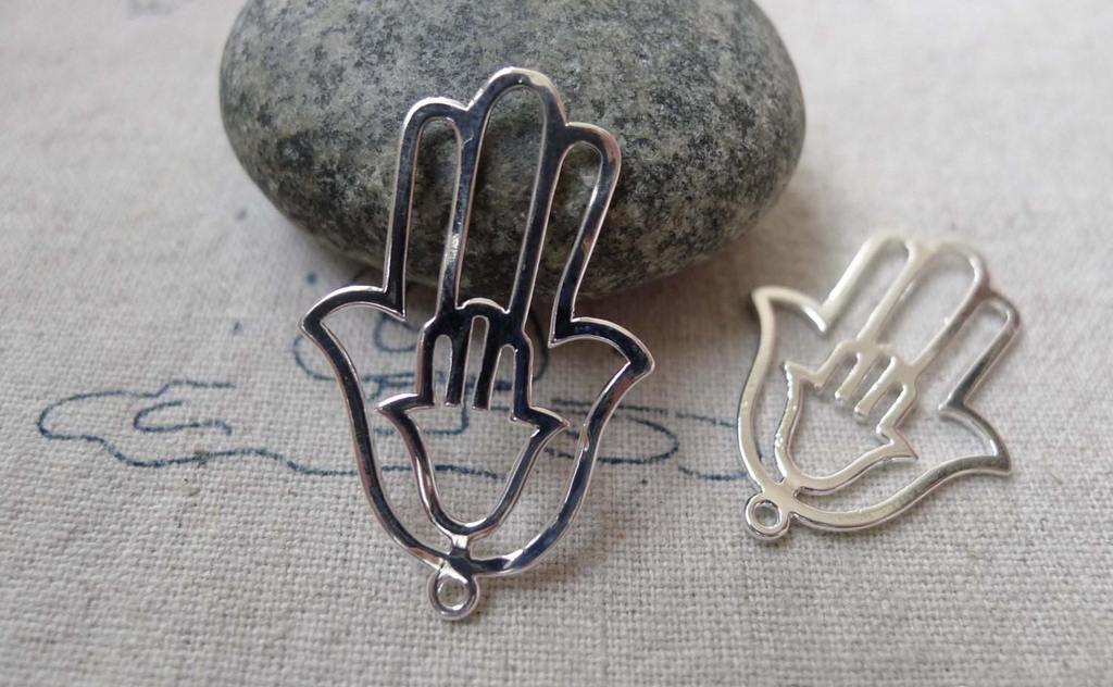 Accessories - 6 Pcs Of Silver Tone Filigree Hand Charms 21x31mm A6702