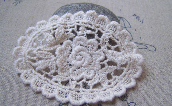 Accessories - 6 Pcs Oval Doily Beige Cream Color Filigree Floral Cotton Lace 48x70mm Set Of 10 Pcs A4849