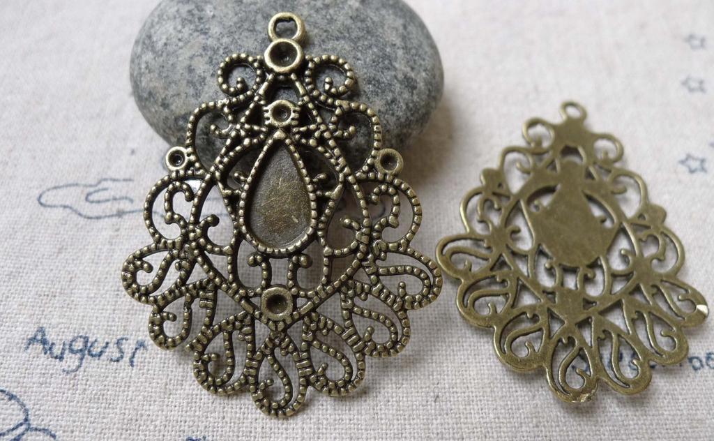 Accessories - 8 Pcs Antique Bronze Filigree Drop Chandelier Earring Pendants Charms 36x47mm A6731
