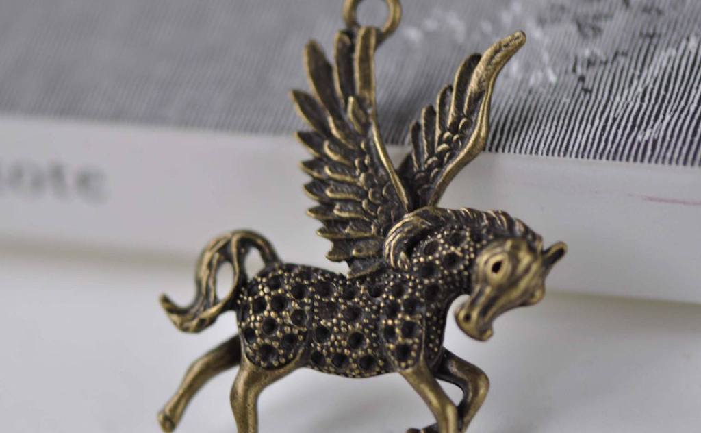 Accessories - 8 Pcs Of Antique Bronze Flying Horse Pendants Charms 41x51mm A7818