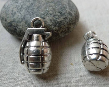 Accessories - 8 Pcs Of Antique Silver Grenade Charms Pendants 23mm  A6279