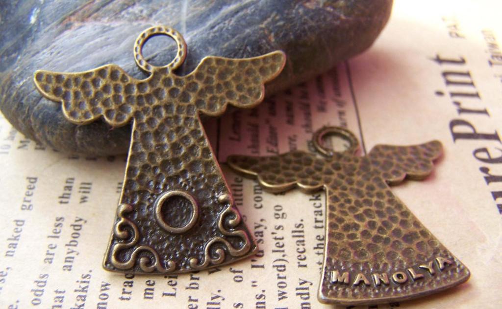 Accessories - Angel Pendants Antique Bronze Lovely Charms 34.5x35.5mm Set Of 10 Pcs A1479