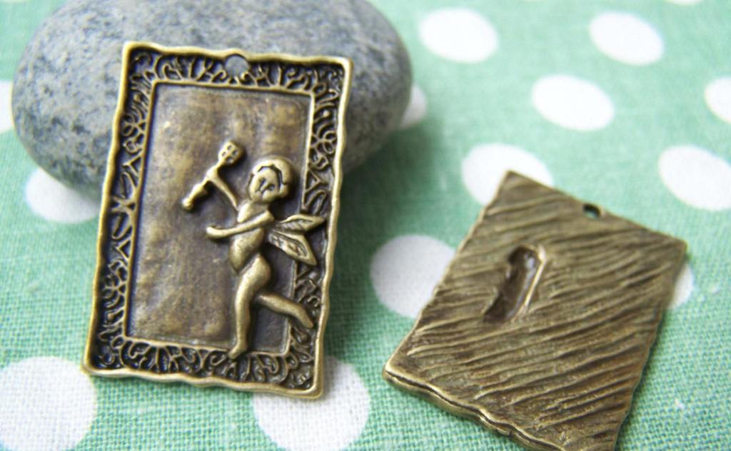 Accessories - Angel Pendants Rectangular Cupid Antique Bronze Charms 21x31mm Set Of 10 Pcs A3703