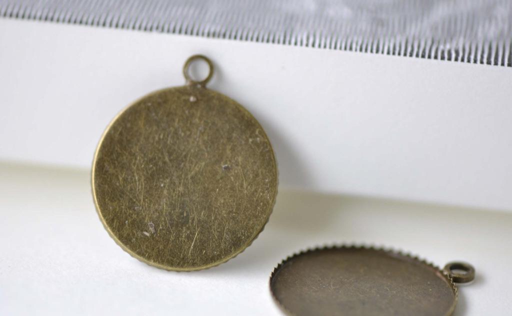 Accessories - Antique Bronze Cameo Base Settings Round Tray Stamping Match 20mm Cabochon Set Of 10 Pcs A7900