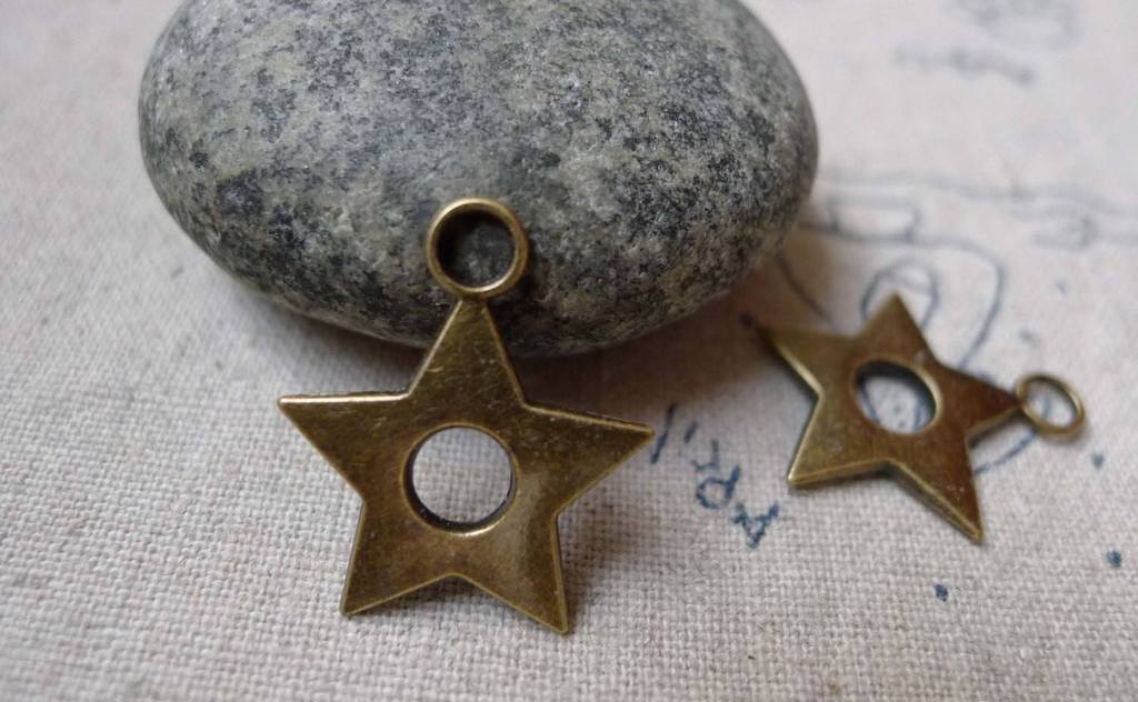 Accessories - Antique Bronze Star Hole Charms 17mm Set Of 50 Pcs A6091