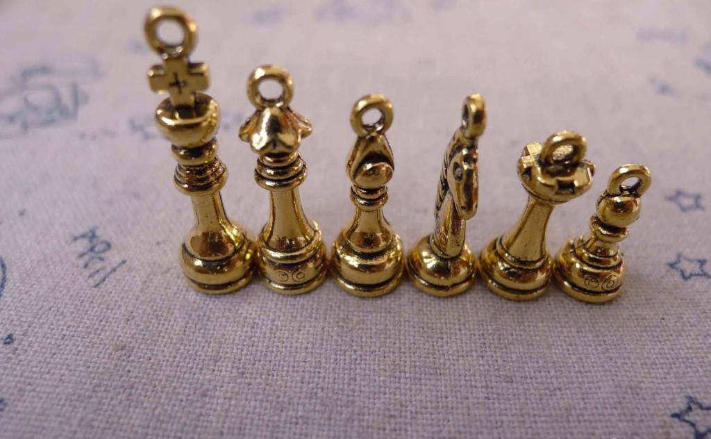 Accessories - Antique Gold 3D CHESS Pendant Charms King Queen Bishop Knight Rook Pawn