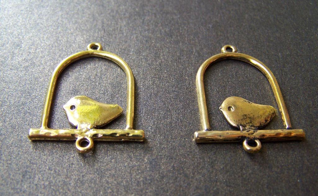Accessories - Antique Gold Flat Bird Ring Cage Connector Charms 25x33mm Set Of 10 A3454