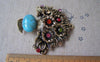 Accessories - Antique Gold Flower Basket Charms Pendants With Turquoise Rhinestone 59x59mm Set Of 2 Pcs A4582