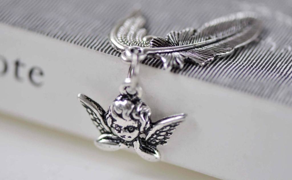 Accessories - Antique Silver Angel Feather Wing Kit Charms Set Of 10 A7895