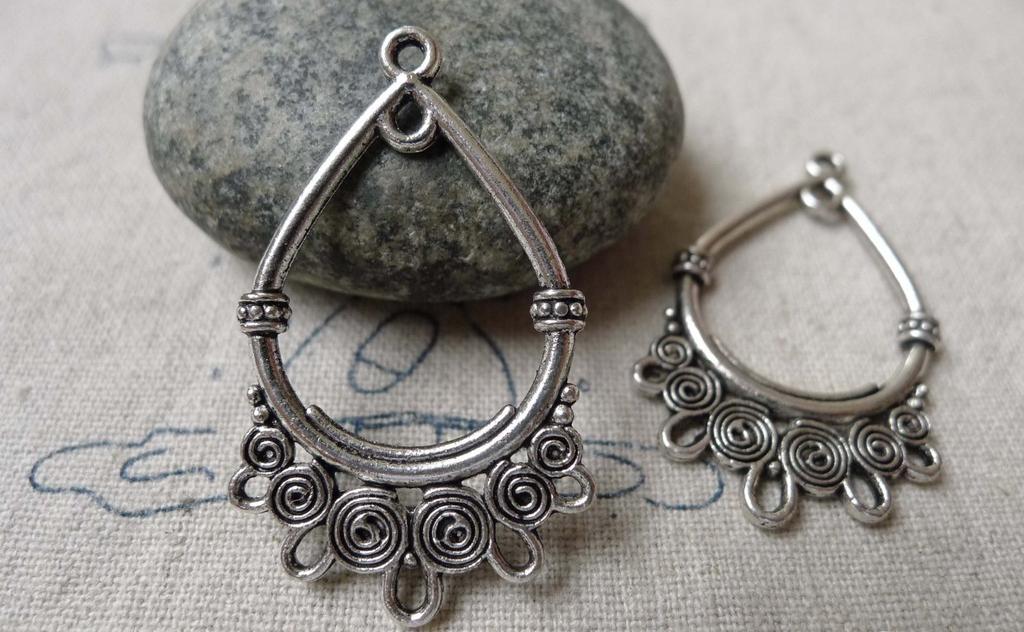 Accessories - Antique Silver Chandelier Earring Drops Pendants Charms 23x38mm Set Of 10 Pcs A6784