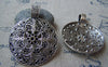 Accessories - Antique Silver Large Round Pendant Filigree Flower Vintage Design Charms 46x60mm Set Of 5 Pcs A1833