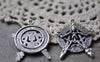 Accessories - Antique Silver Skeleton Star Pendants Round Charms 35x44mm Set Of 10 Pcs A7123