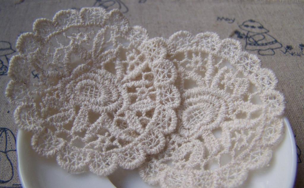 Accessories - Beige Color Lace Doily Round Lace Cotton Flower Embroidery 60mm Set Of 10 Pcs A3492