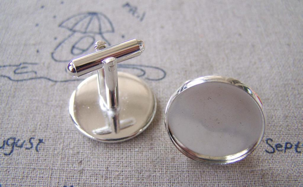 Accessories - Bezel Cufflinks Silver Tone With Round Setting Cup Match 20mm Cabochon Set Of 10 Pcs (5 Pairs) A4403
