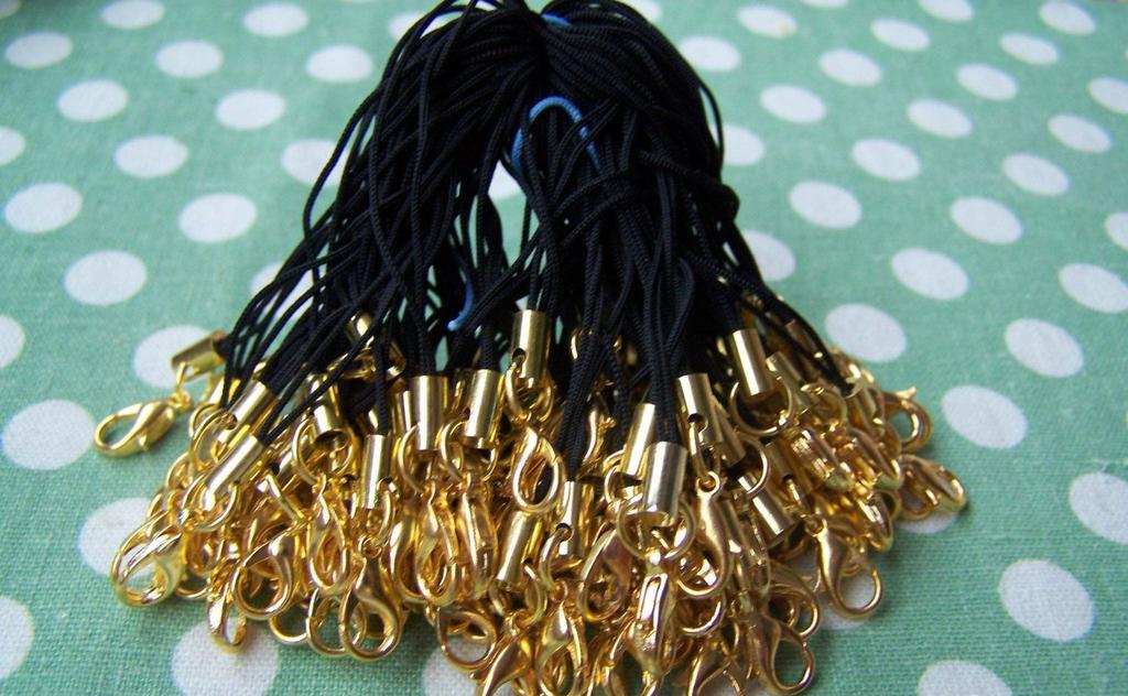 Accessories - Black Strap Lariat Lanyard With 10mm Gold Lobster Clasp Cell Phone Accessory Set Of 50 Pcs A2715