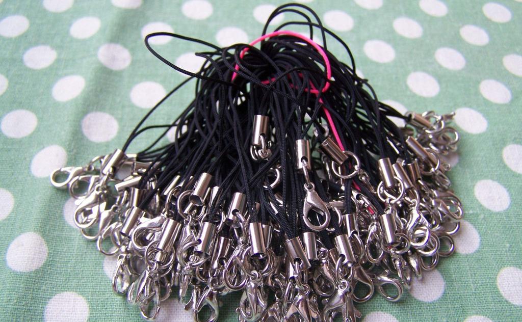 Accessories - Black Strap Lariat Lanyard With 10mm Silver Lobster Clasp Cell Phone Accessory Set Of 50 Pcs A1206