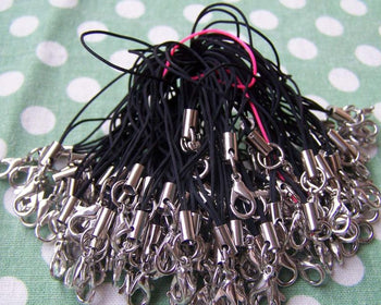 Accessories - Black Strap Lariat Lanyard With 10mm Silver Lobster Clasp Cell Phone Accessory Set Of 50 Pcs  A1206