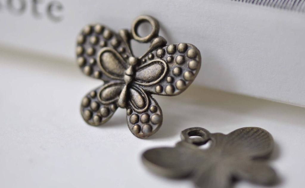 Accessories - Bronze Butterfly Charms Flat Back Pendants 21x24mm Set Of 10 Pcs A7819