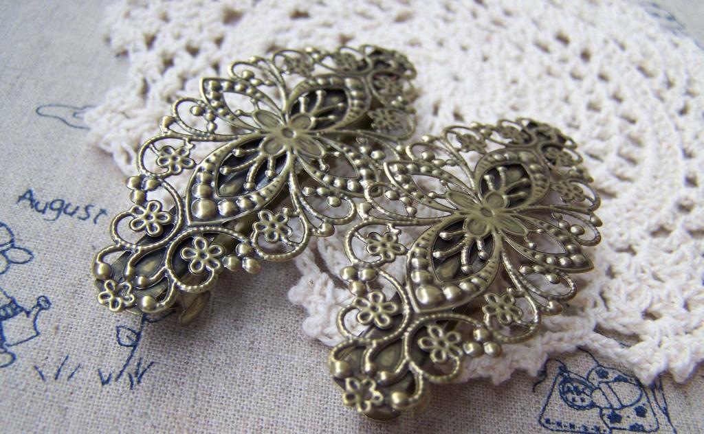 Accessories - Bronze Hair Barrette Hair Clips Filigree Flower Pinch 35x80mm Set Of 2 Pcs A1945