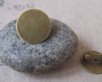 Accessories - Brooch Pin Blanks Antiqued Bronze Round Settings 16mm Pad Set Of 10 Pcs A3591