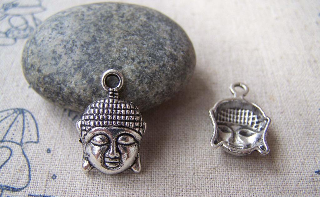 Accessories - Buddha Head Charms Antique Silver Religious Findings 15x22mm Set Of 10 Pcs A1234