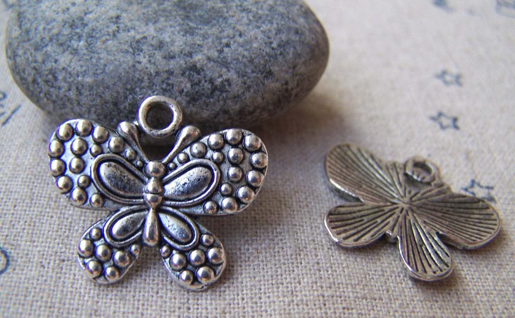 Accessories - Butterfly Charms Antique Silver Pendants 21x24mm Set Of 10 Pcs A800