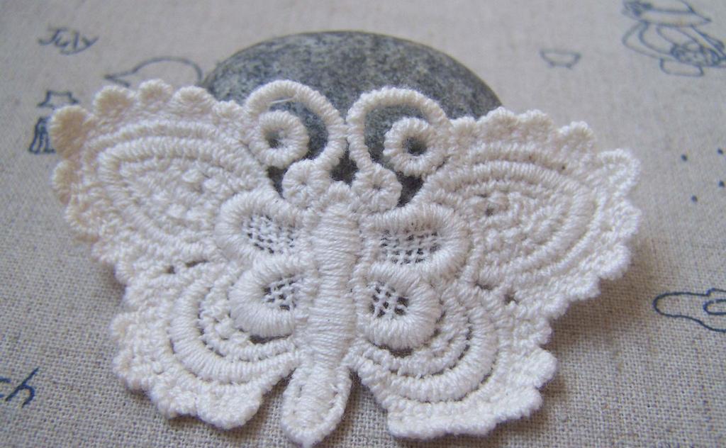 Accessories - Butterfly Doily Beige Cream Color Filigree Floral Cotton Lace 40x70mm Set Of 10 Pcs A4848