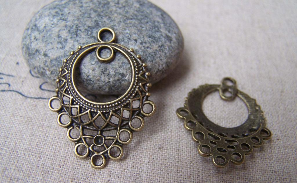 Accessories - Chandelier Earring, Antique Bronze Filigree Drops, Pendant Charms 24x32mm Set Of 20 Pcs A412