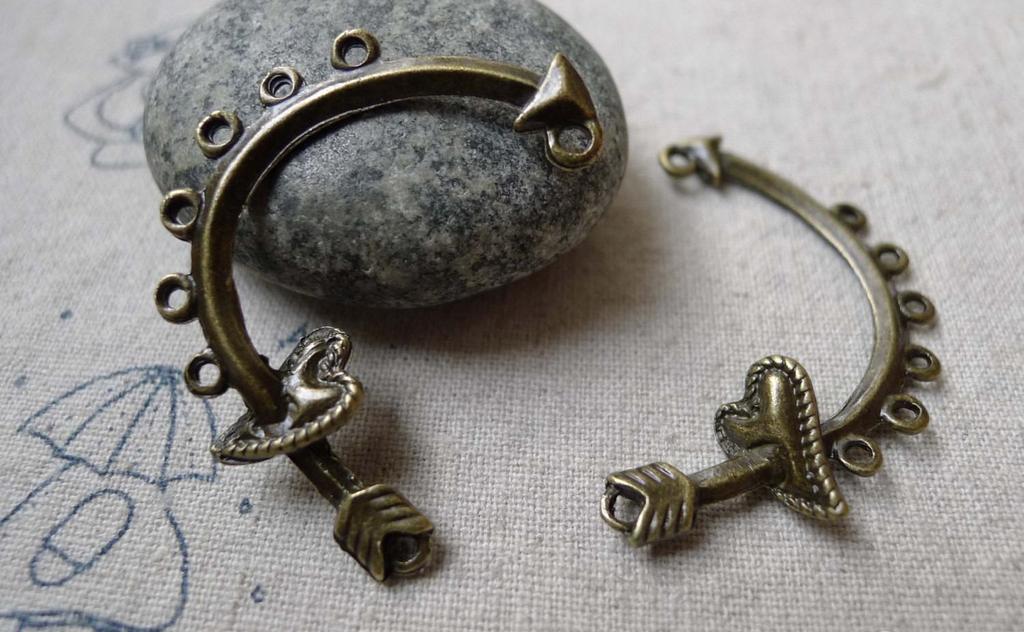 Accessories - Chandelier Earring Drops Antique Bronze Curved Heart Arrow Charms 26x40mm Set Of 10 Pcs A6383