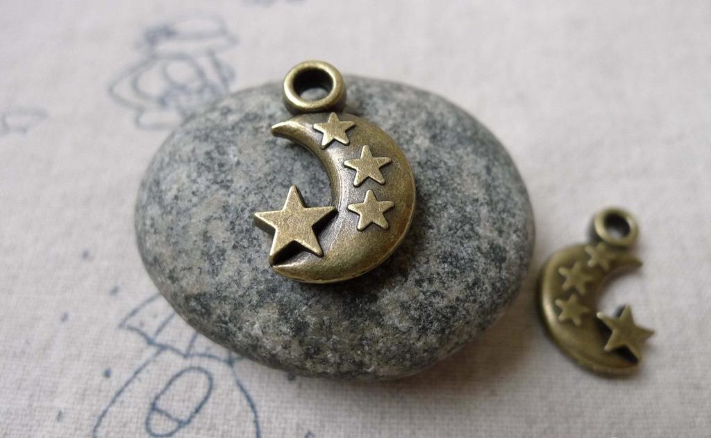 Accessories - Chunky Crescent Moon Star Charms Double Sided 14x21mm Set Of 10 Pcs A6725