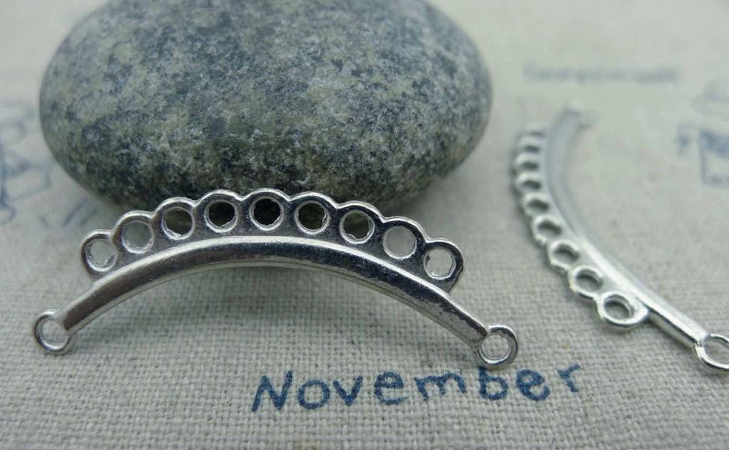 Accessories - Curved Bar Connectors Antique Silver Multiple Loops  13x37mm Set Of 20 Pcs A1031