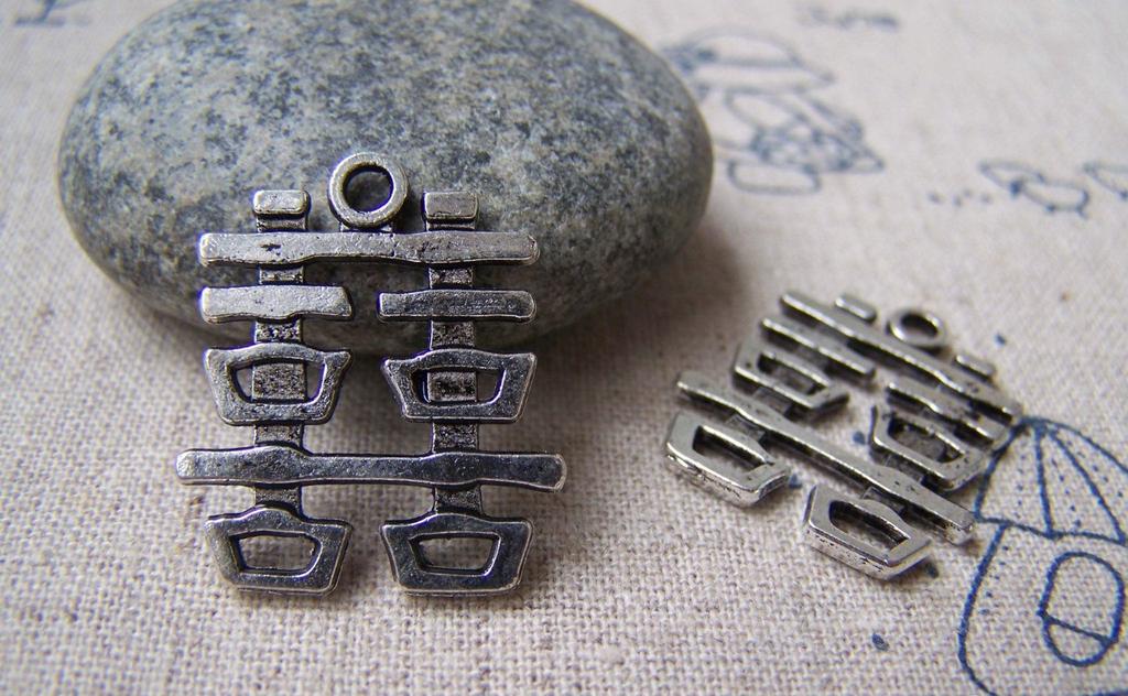 Accessories - Double Happiness Wedding Decoration Tibetan Silver Chinese Character Charms 20x22mm Set Of 10 Pcs A1306