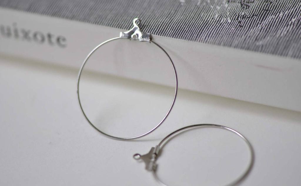 Accessories - Earring Hoops Platinum White Gold Tone Round Ear Wire 30mm Set Of 10 PcsA7813