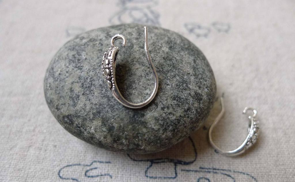 Accessories - Earwire Antique Silver Textured Fishhook French Hook 15mm Set Of 10 Pcs A6599