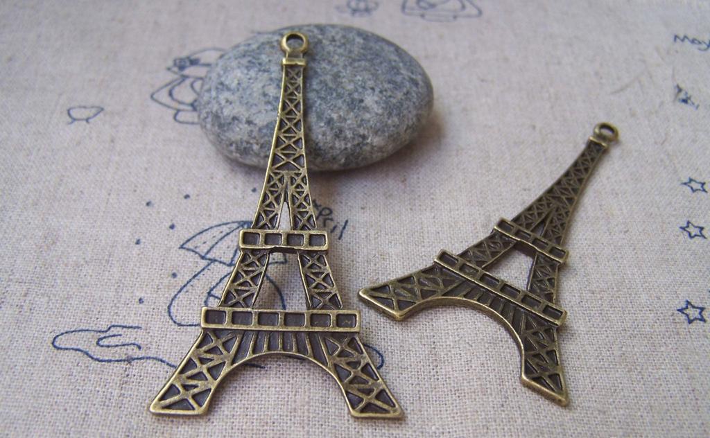 Accessories - Eiffel Tower Pendants Antique Bronze Charms Double Sided 35x68mm Set Of 6 A1669