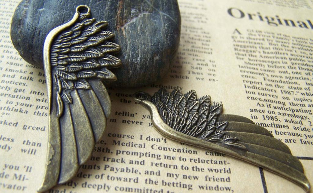 Accessories - Feather Charms Antique Bronze Huge Angel Wing Pendants 22x54mm Set Of 10 A1598