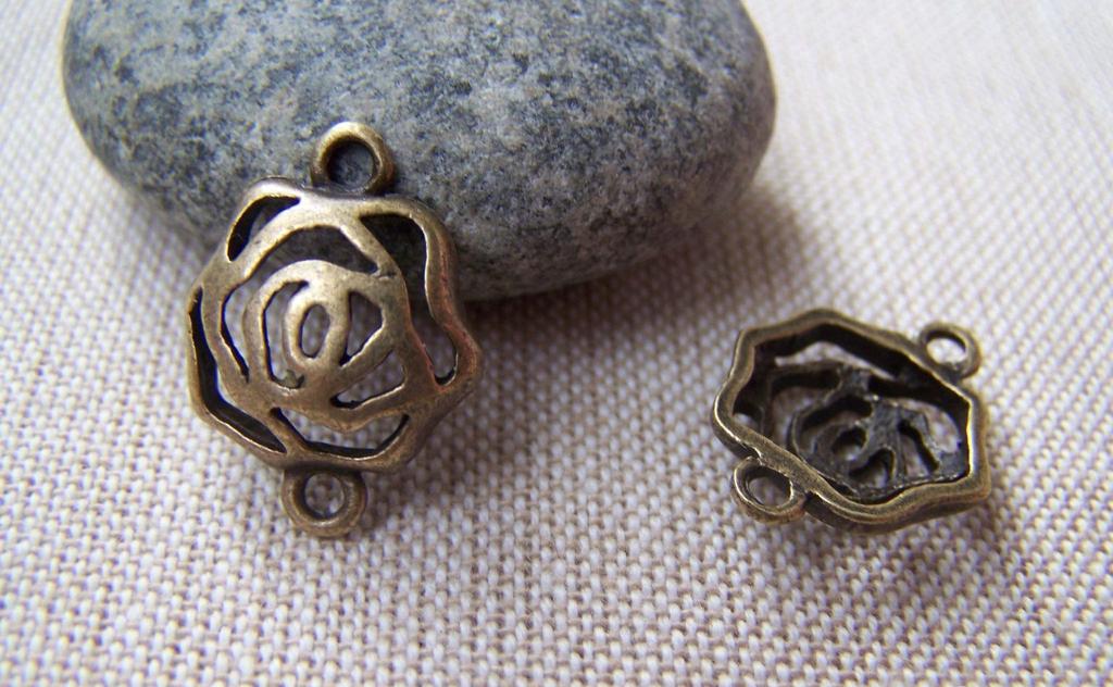 Accessories - Filigree Rose Flower Connectors Antique Bronze Charms 16x21mm Set Of 10 Pcs A432